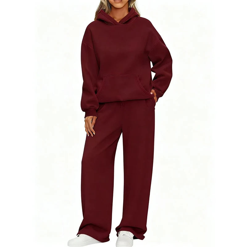 Terry Knit Hoodie Two-Piece Set Relaxed — Black | KIMLUD