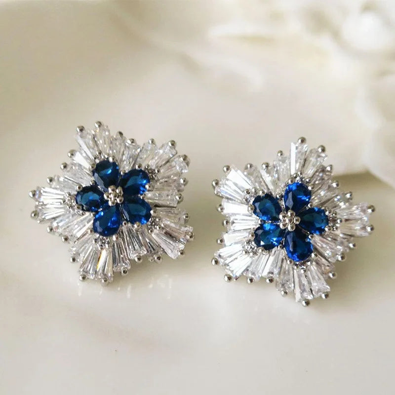 Cubic Zirconia Stud Earrings Minimal Sparkle — Blue | KIMLUD