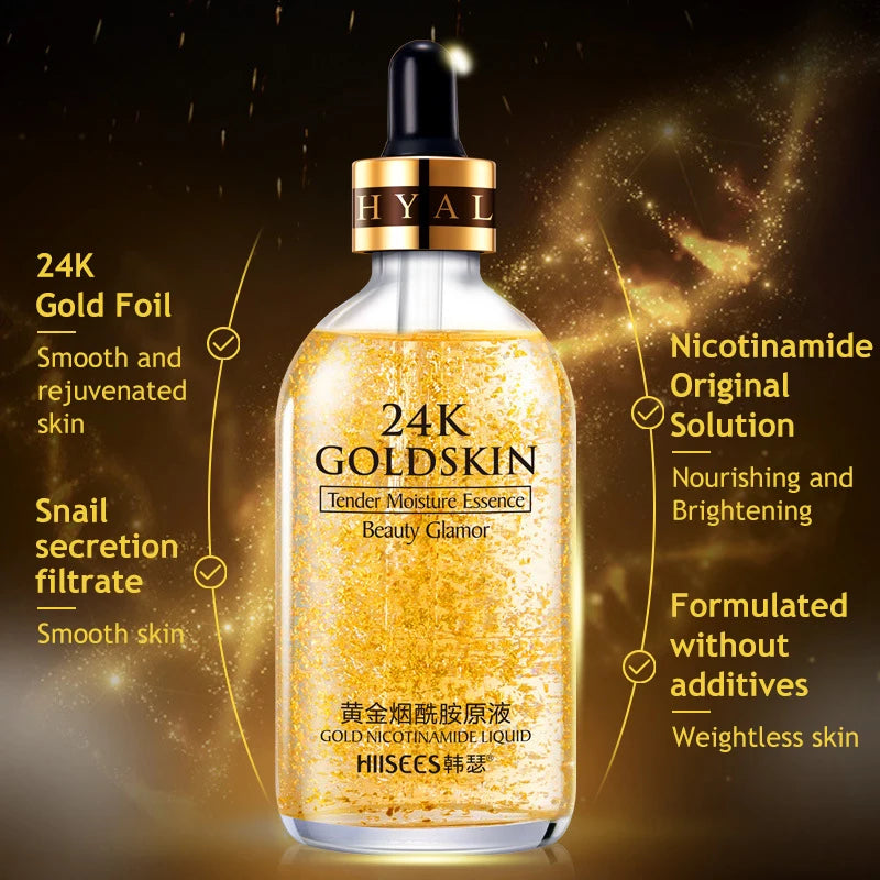 30/100ml 24k Gold Hyaluronic Acid Nicotinamide Face Serum Anti Aging Facial Lifting Collagen Essence Skin Care Whitening Serum