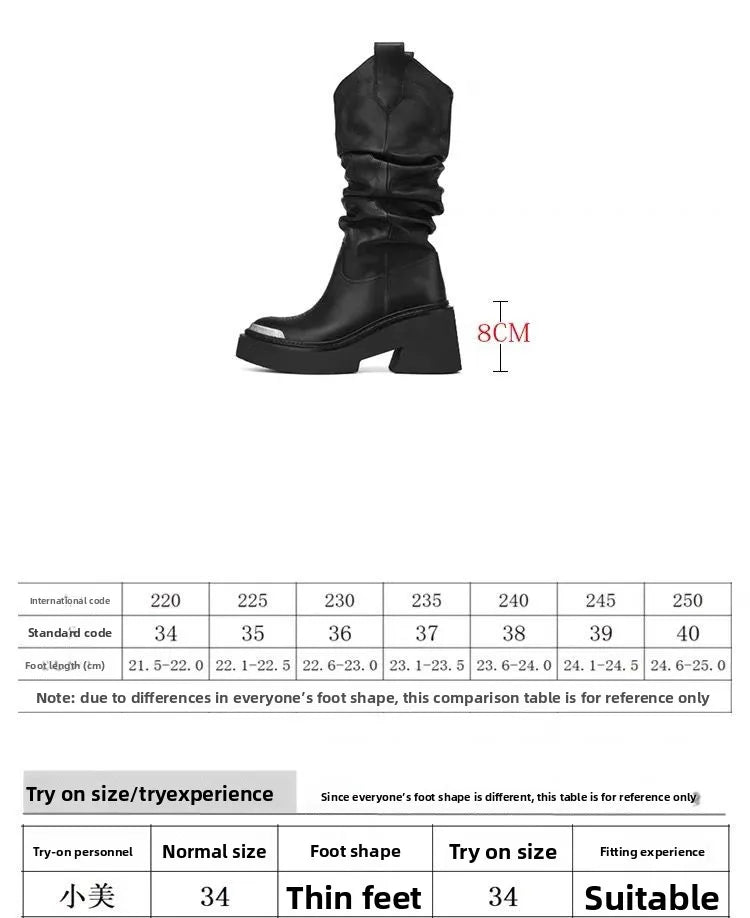 Genuine Leather Riding Boots Mid-Calf — Black | KIMLUD