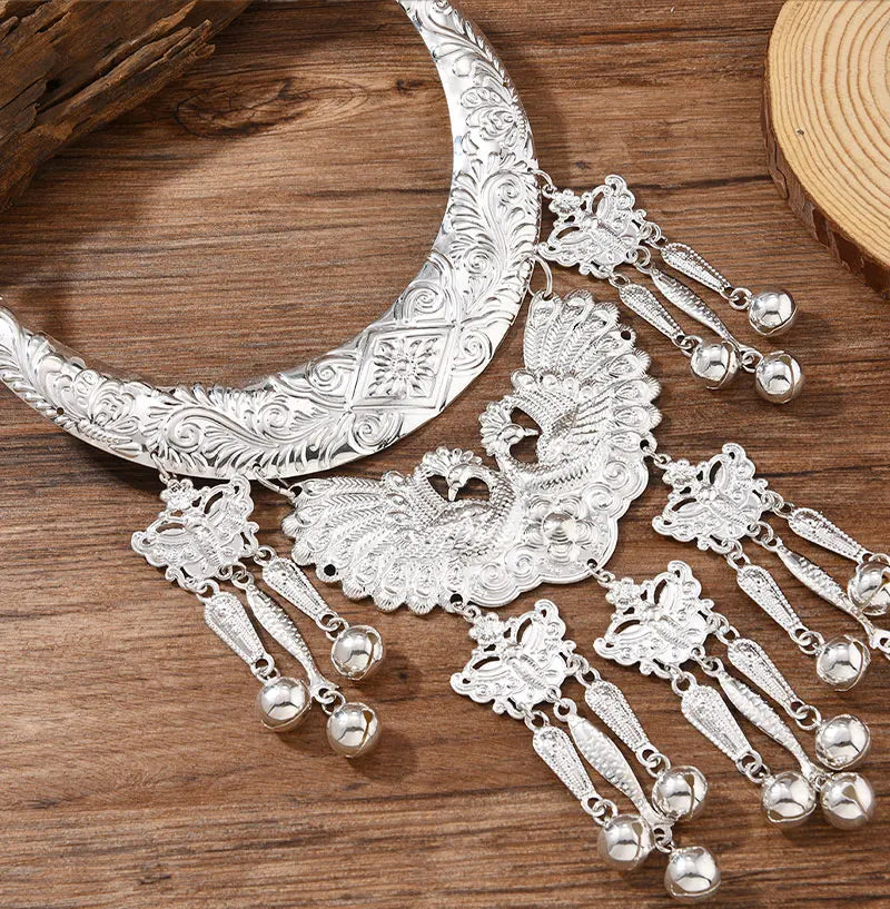 Layer Necklace - Ethnic Miao Retro - Zinc Alloy - Silver | KIMLUD
