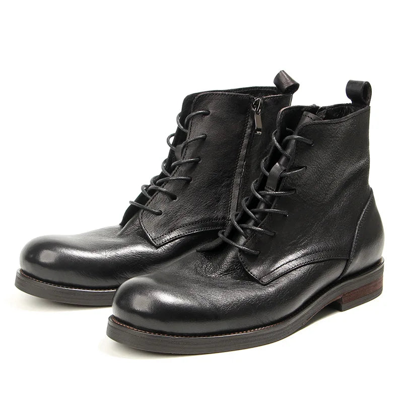 Cowhide Men's Boots Genuine Leather Shoes Men Side Zipper Men Ankle Boots Handmade Retro Leather Boots Luxury Men's Formal Shoes