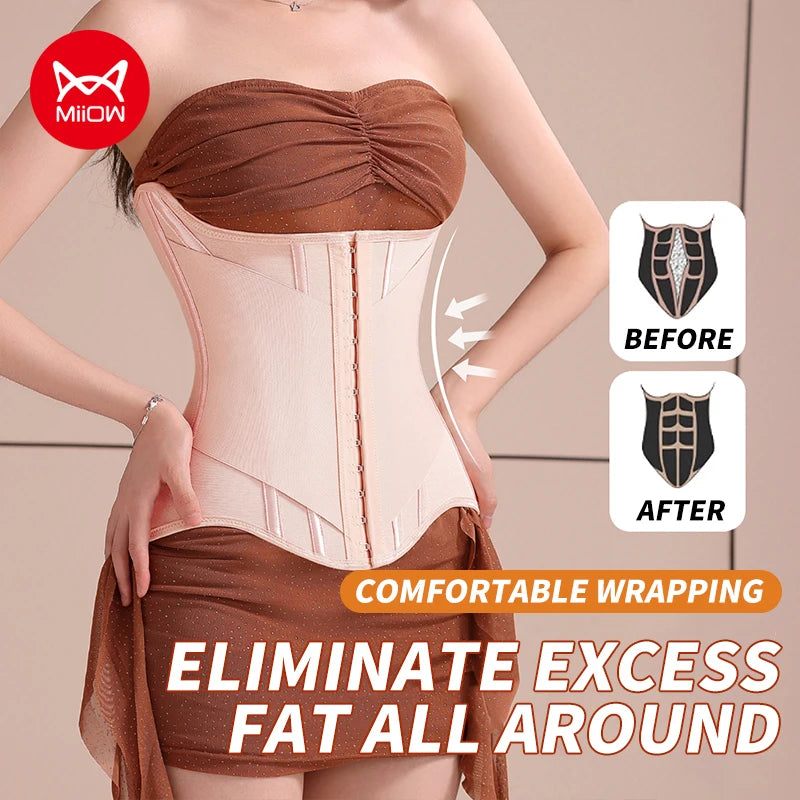 U-Shaped Waist Trainer Corset Steel Boned — Light Pink | KIMLUD