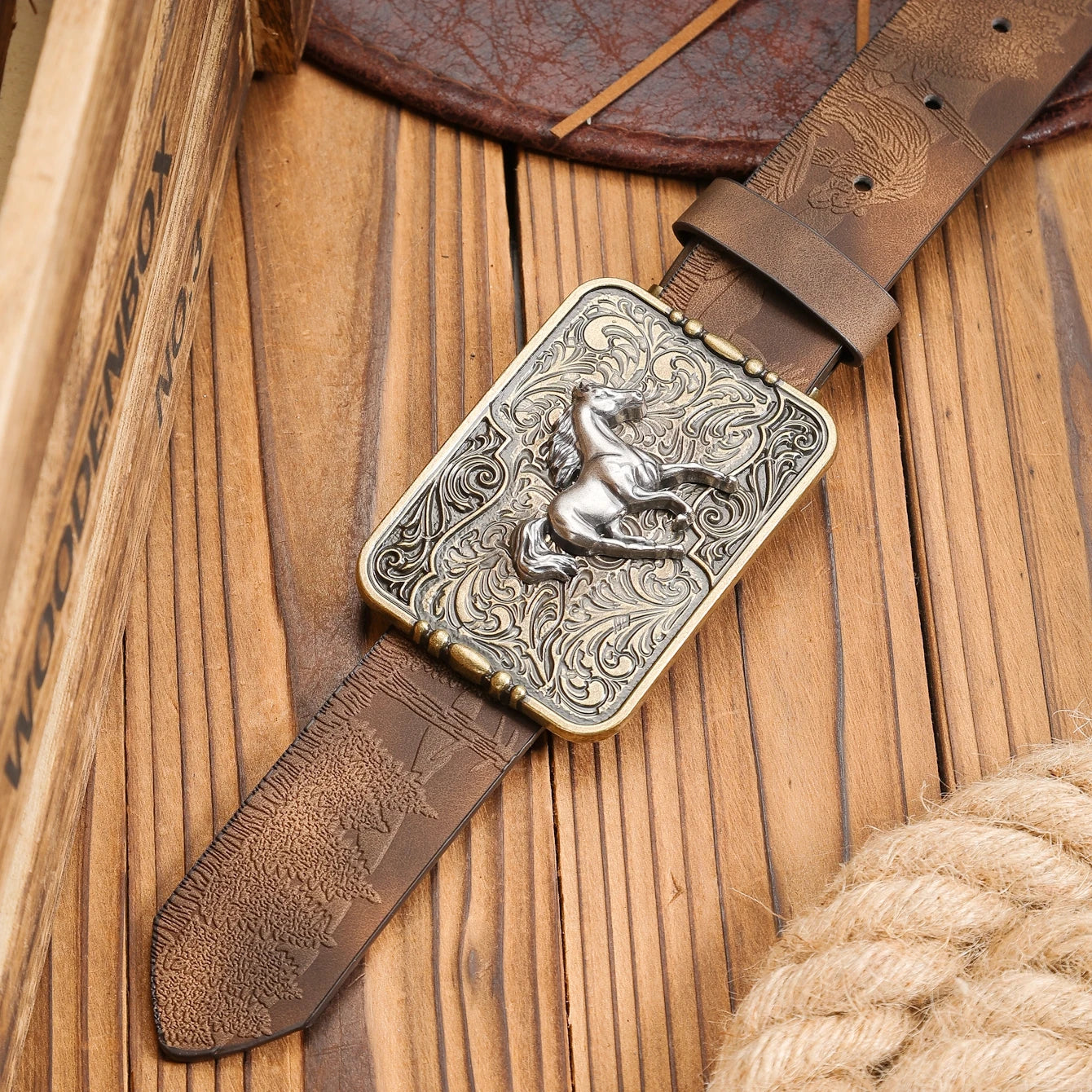 Belt - Western Buckle - PU - Brown | KIMLUD