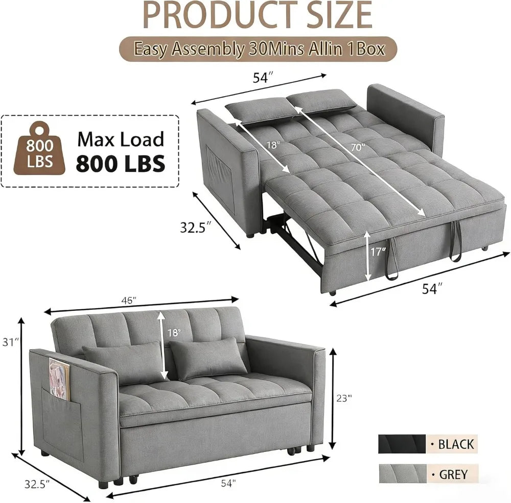 Velvet Sleeper Sofa Bed 70 Inch With Adjustable Back And Storage — Black | KIMLUD