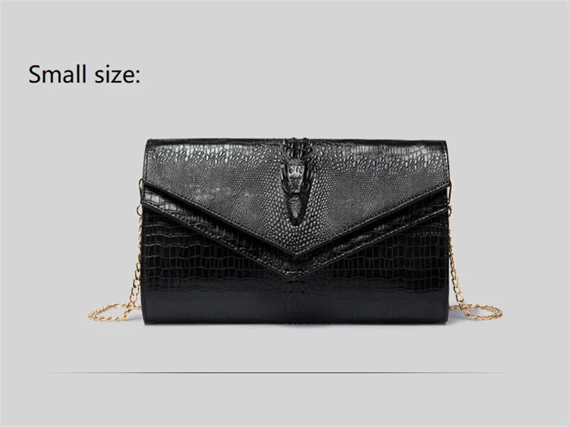 Genuine Leather Alligator-Pattern Clutch Bag — Black | KIMLUD