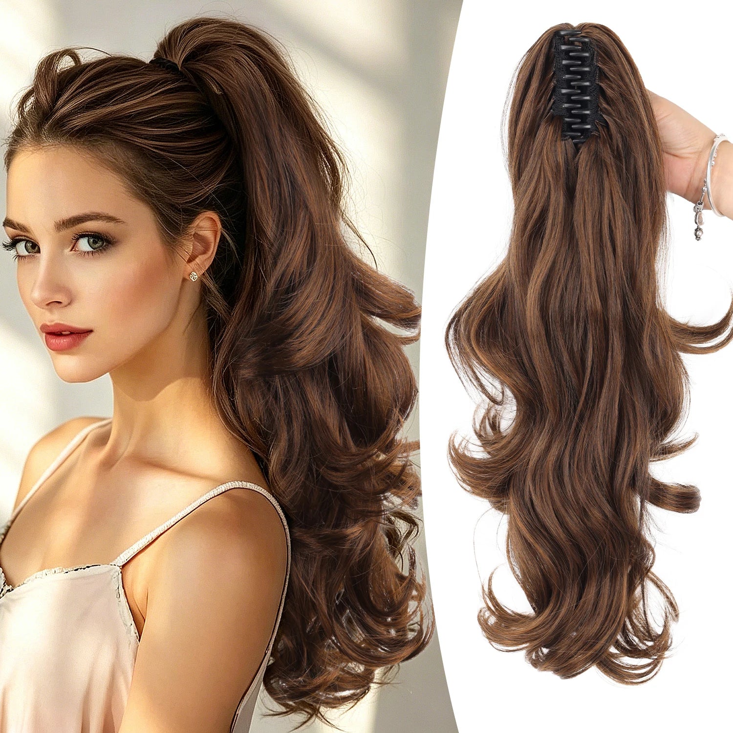 Synthetic Claw Ponytail Extensions 20inch Wavy Clip Claw Ponytail Hair for Women Ladies Daily Party Holiday