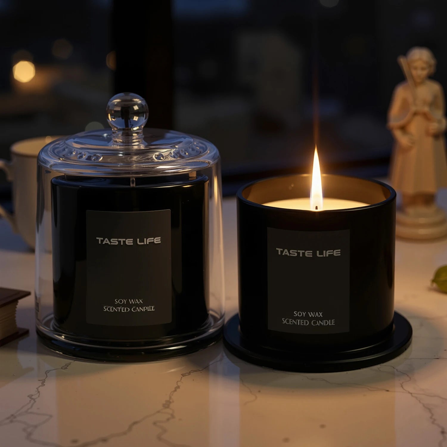 Soy Wax Scented Candle Smokeless Glass Cloche — Black | KIMLUD