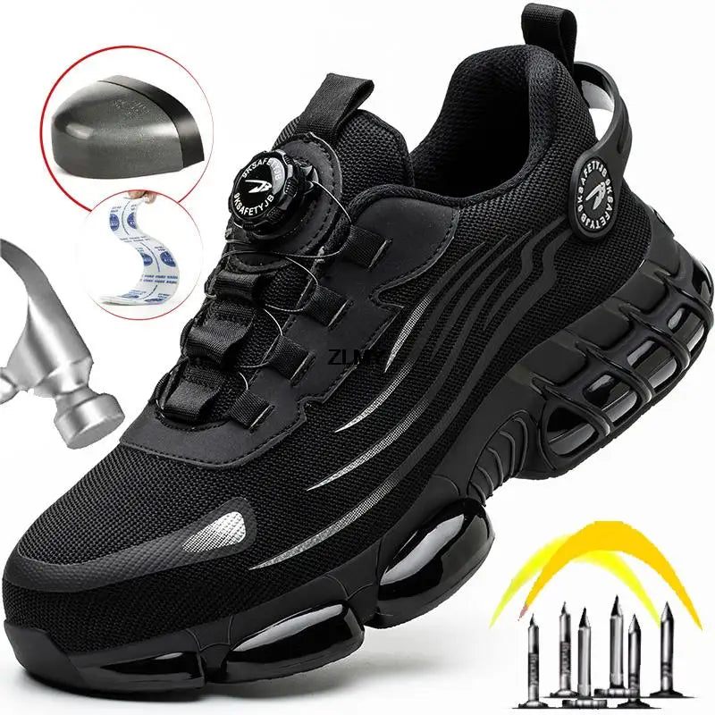 KIMLUD, Rotary Button Safety Shoes Men Steel Toe Sneakers Puncture Proof Work Safety Boots Air Cushion Sport Work Shoes Anti-smash Boots, KIMLUD Womens Clothes