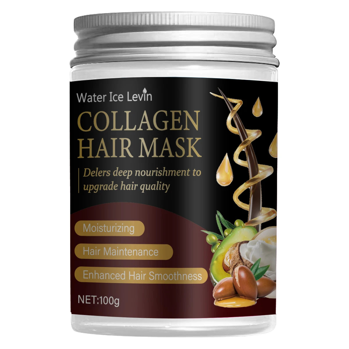 Collagen-Infused Hair Mask With Argan And Coconut Oil For Deep Nourishment And Smoothness — Ebony Black | KIMLUD