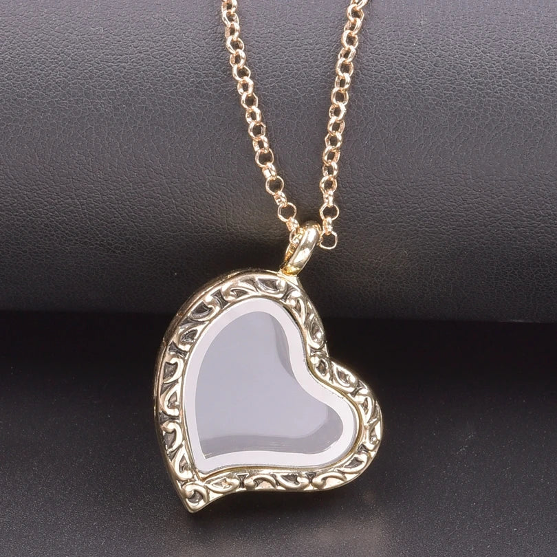 Silver-Tone Heart-Shaped Glass Reliquary Locket Pendant With Antique Filigree Keepsake Window — Silver | KIMLUD