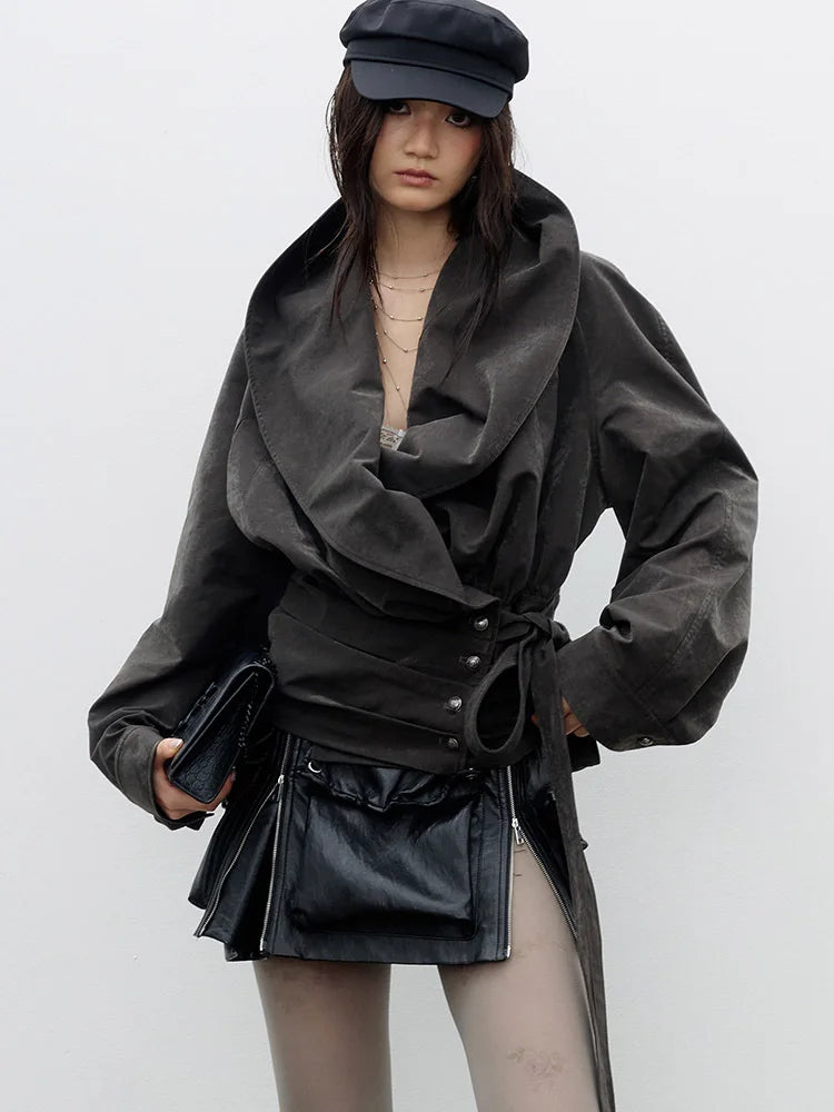 Jacket – Vintage Bandage Flocking – Polyester – Dark Gray | KIMLUD