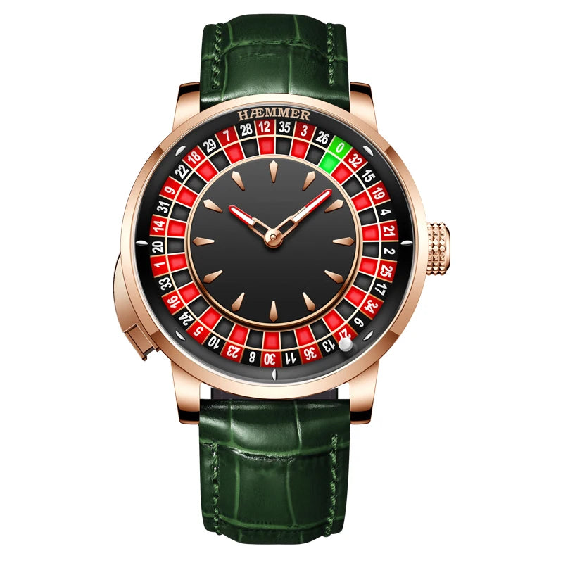 HAEMMER Men's Mechanical Watch Stainless Steel NH35 Watch Men's Push Button Roulette Rotating Sapphire Glass Watch Waterproof