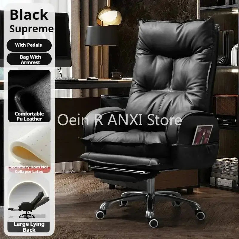 Leather Ergonomic Office Chair With Recline — Brown | KIMLUD