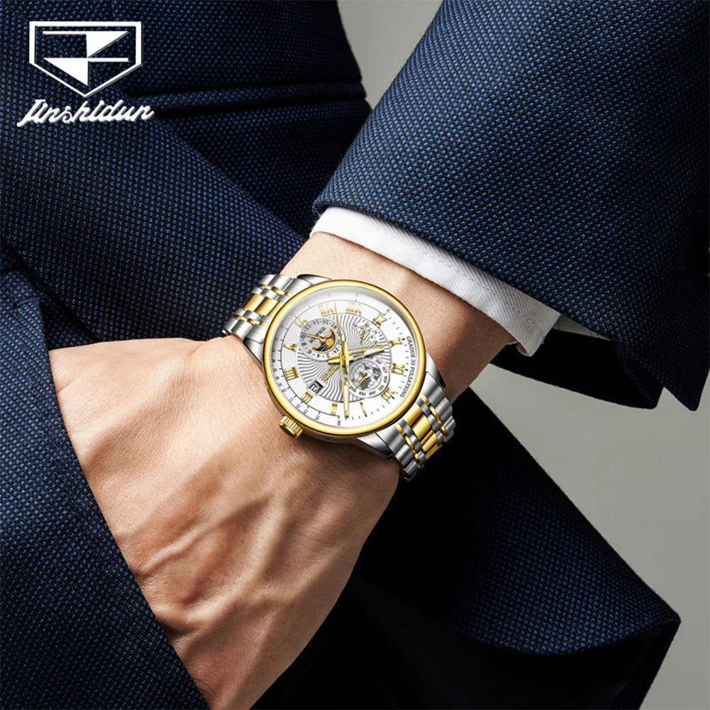 JSDUN Best Selling Fashion Trend Multifunction Watches for Men Stainless Steel Waterproof Luxury Automatic Mechanical Man Watch