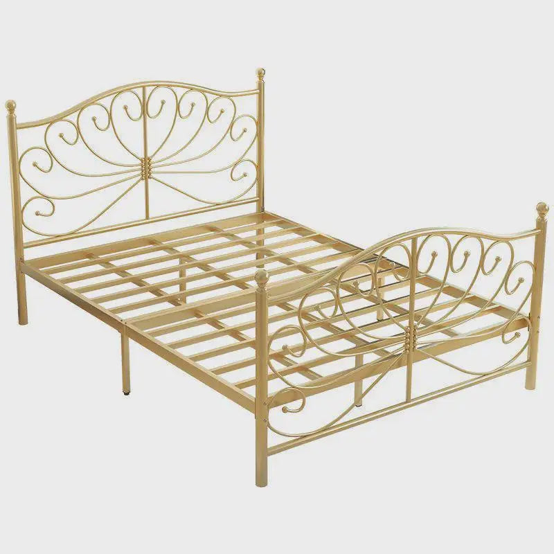 Gold-Tone Metal Bed Frame Sculptural Minimalist Modern Design Centerpiece — Gold | KIMLUD