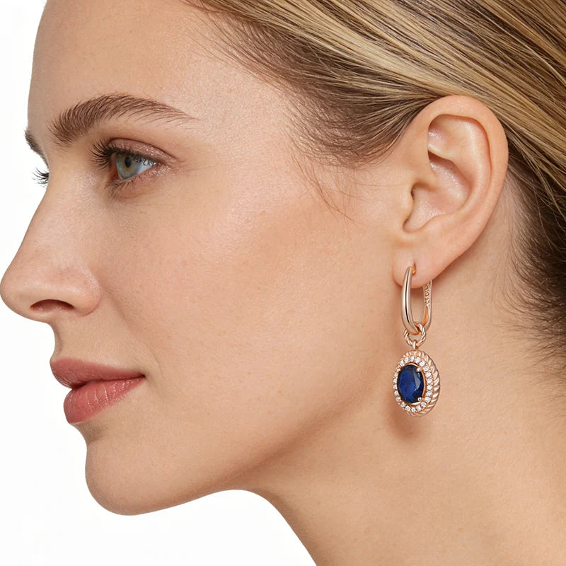 Blue Zircon Dangle Earrings With Halo Crystals — Blue | KIMLUD