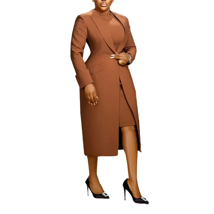 BWQ Women's Set Full Sleeve Long Blazer Coat+ Long Dress Suit 2026 Winter Streetwear Two 2 Piece Set Africa OL Work Outfits