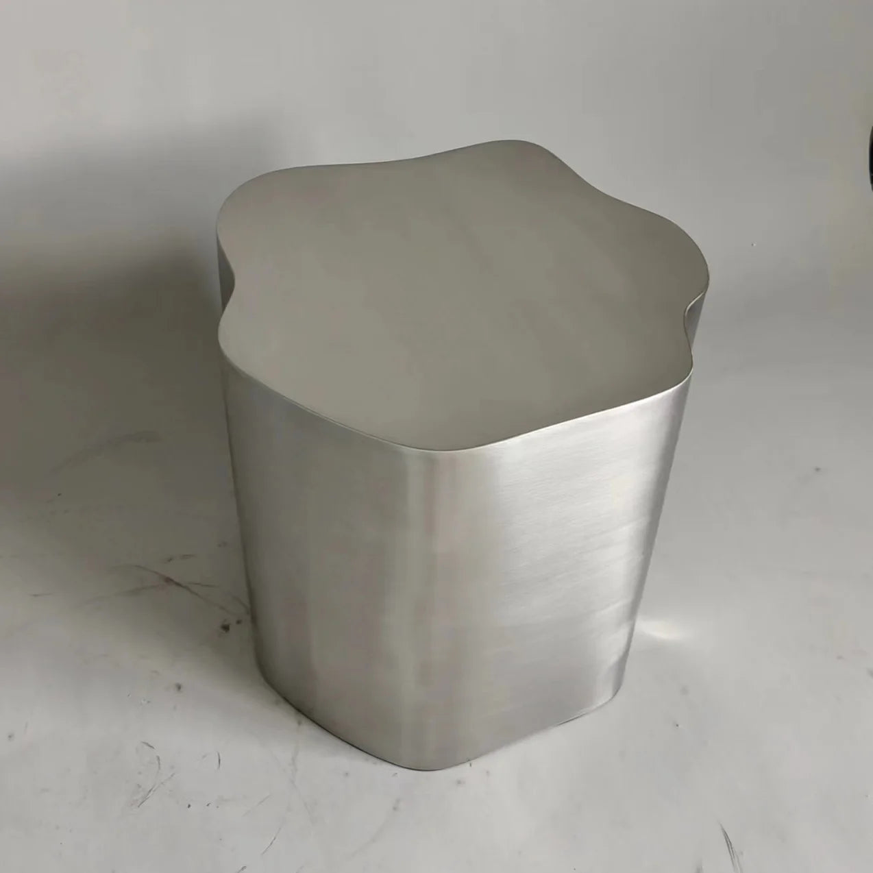 Industrial Metal Coffee Table Sculptural — Brushed Stainless Steel | KIMLUD