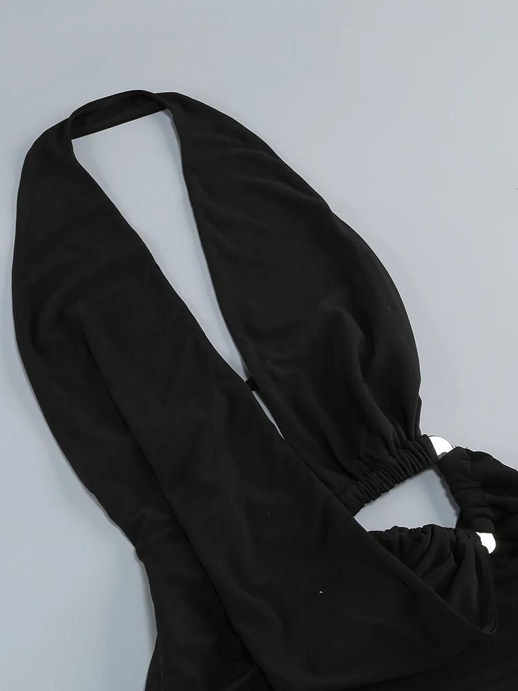 Mini Dress – Backless – Polyester – Black | KIMLUD