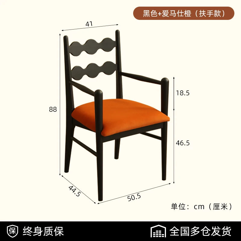 Solid Wood Dining Chair Household French Makeup Soft Bag Armrest Chair Light Luxury Balcony Backrest Silla Comedor Furniture