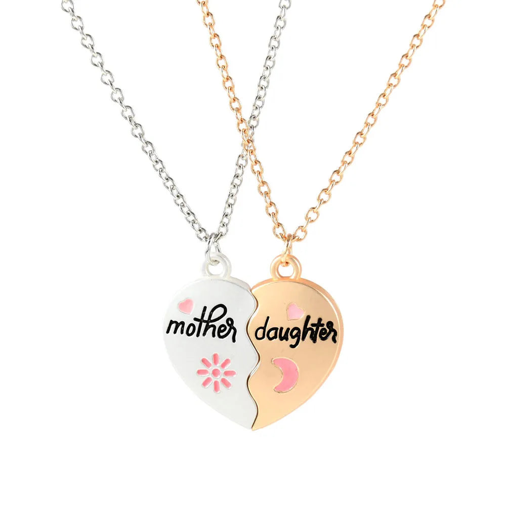 Two-Tone Pendant Necklace Heart Letter — White and Rose Gold | KIMLUD