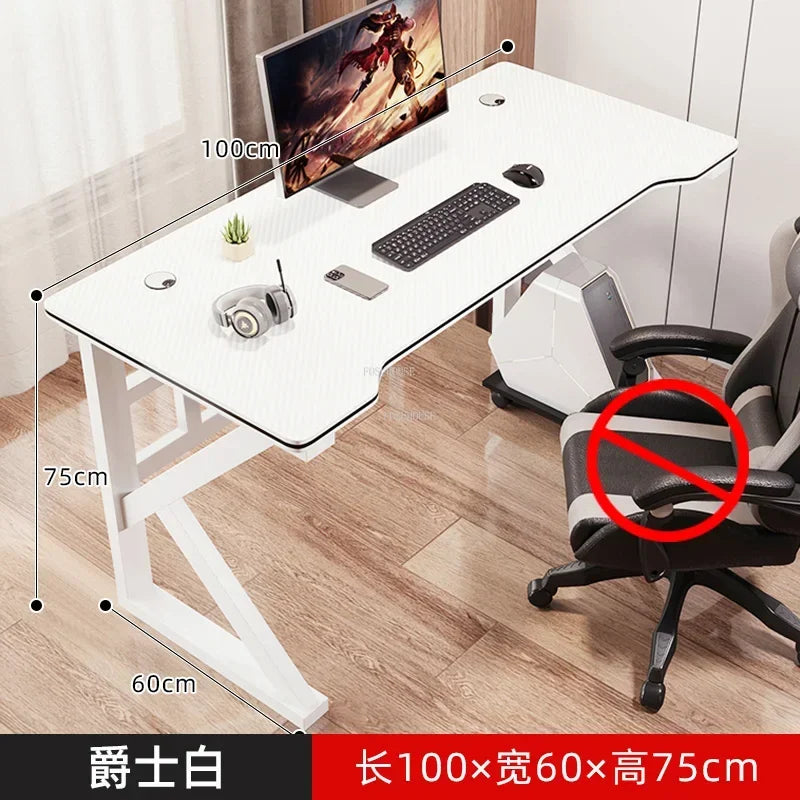 Metal Frame Modern Simple Office Desk Rectangular Work Surface With LED Edge — Black | KIMLUD