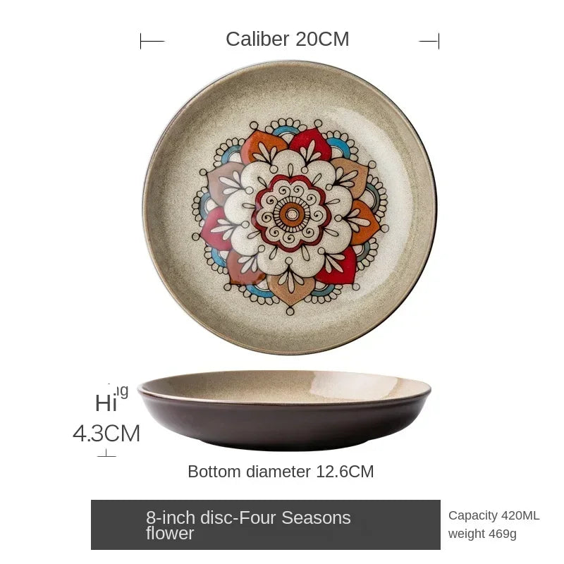 Chinese-style ceramic deep plate household salad plate disc personality plate creative old-fashioned hand-painted tableware - KIMLUD