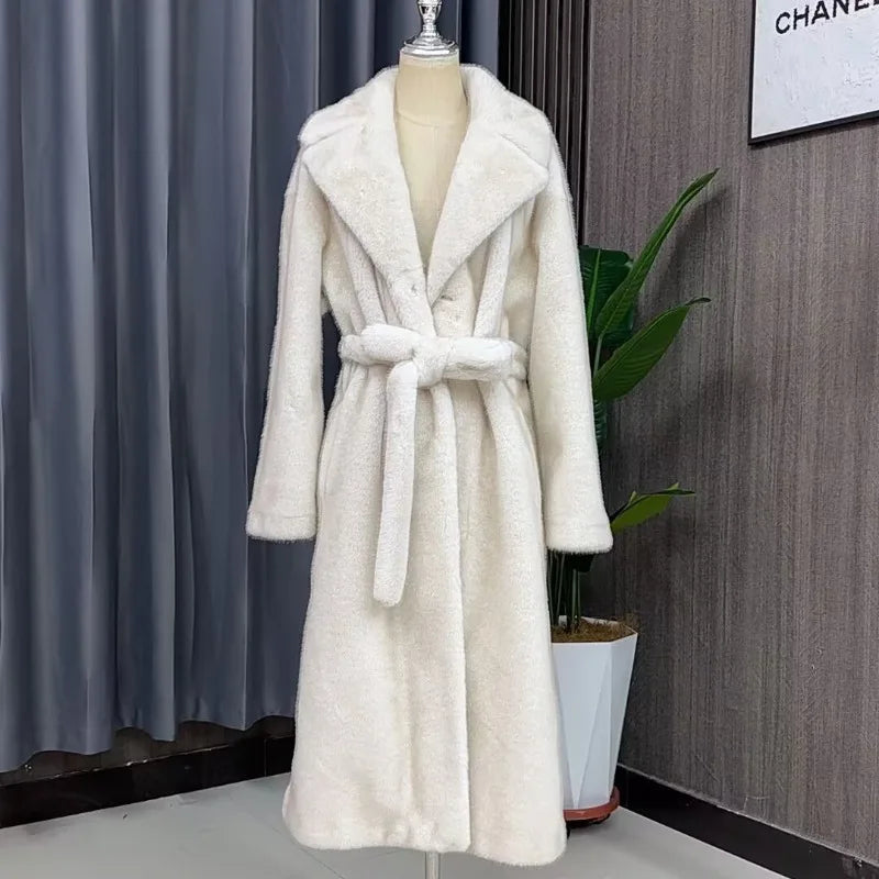 Long Coat – Open Front – Faux Fur – Thick Plush Warmth | KIMLUD