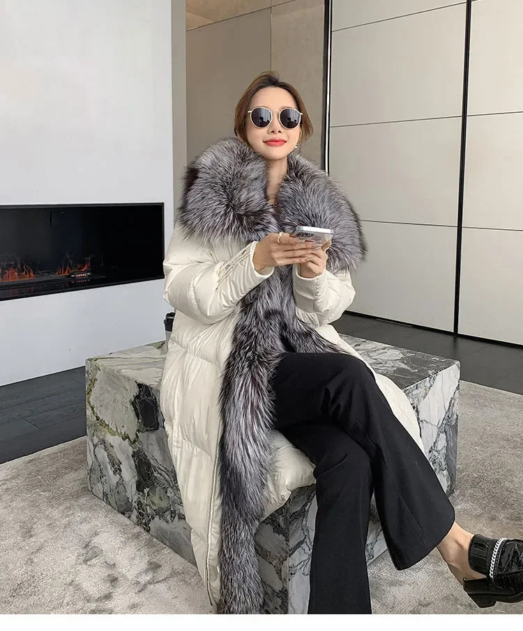 Hot Sales New Winter Long Goose Down Female Parka Fashion Thicken Warm Down Jacket with Large Real Fox Fur Collar Women Overcoat
