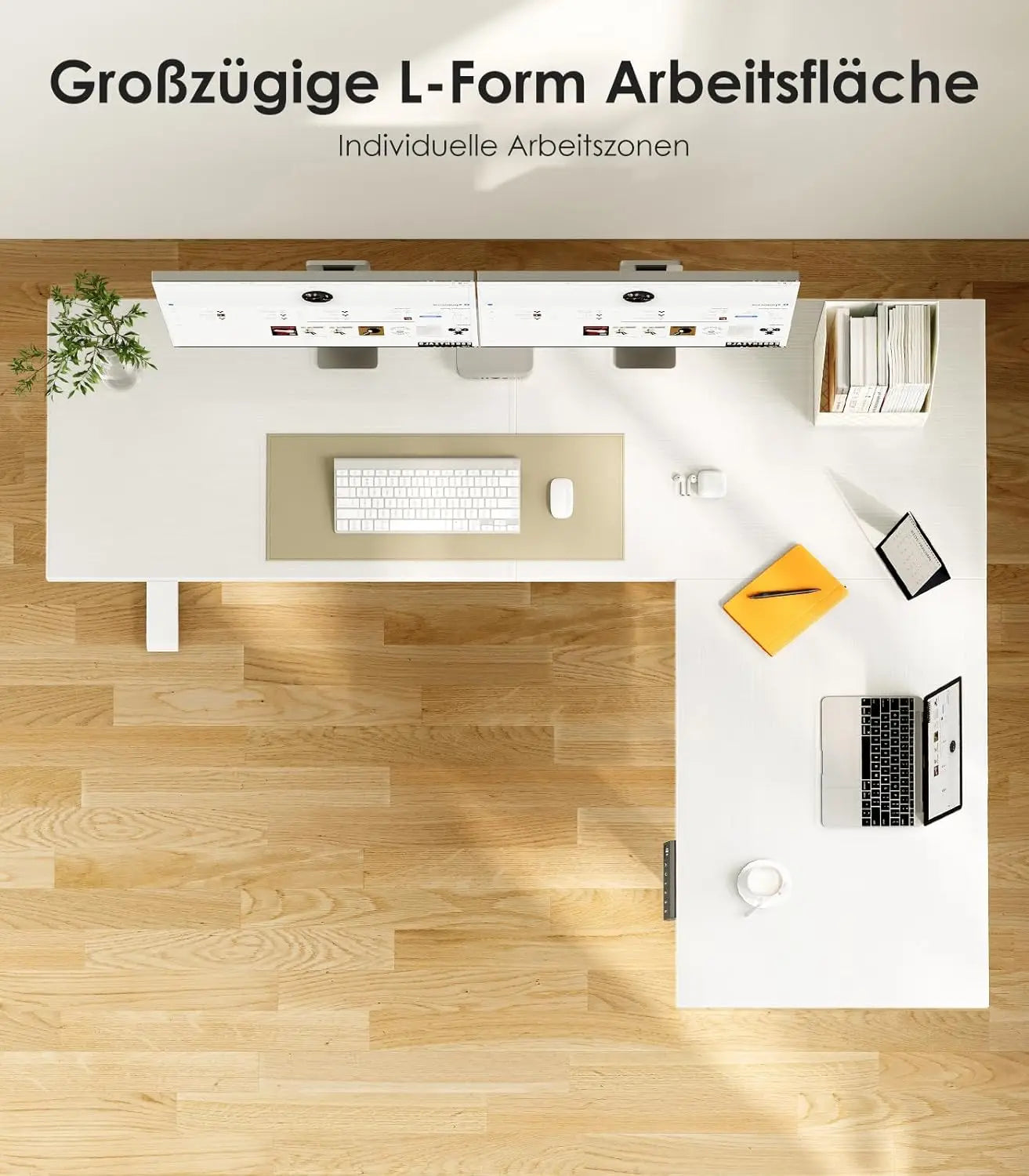 OffiGo L-Shaped Height Adjustable desk 180x140 cm desk Height Adjustable Electric White