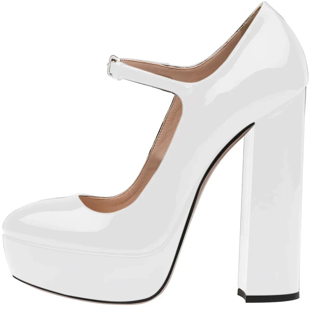 Pumps – Platform Buckle Strap – Square Heel – Plus Size | KIMLUD