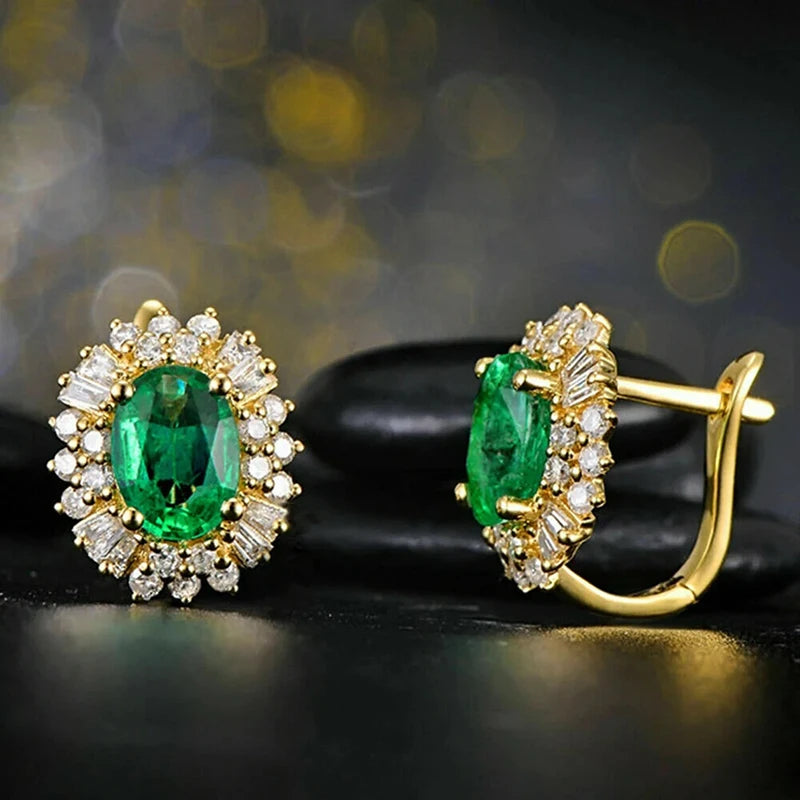 Gleaming Cubic Zirconia Earrings Oval Cut — Green | KIMLUD