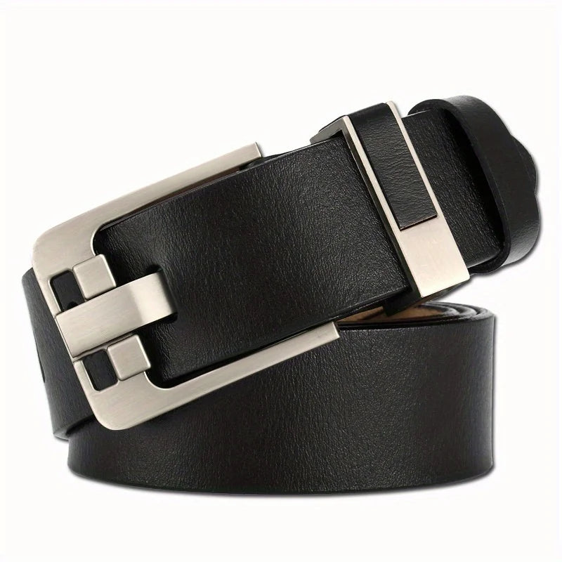 Split Leather Belt Vintage Pin Buckle With Premium Stitching And Adjustable Length — Black | KIMLUD