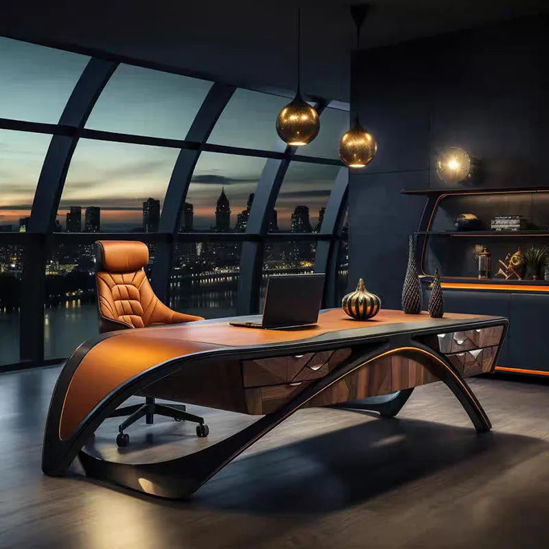 Solid Wood Executive Desk With Drawers — Brown | KIMLUD