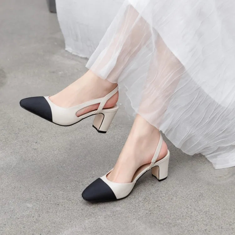 Genuine Leather Slingback Pumps Cap Toe — Beige Nude | KIMLUD