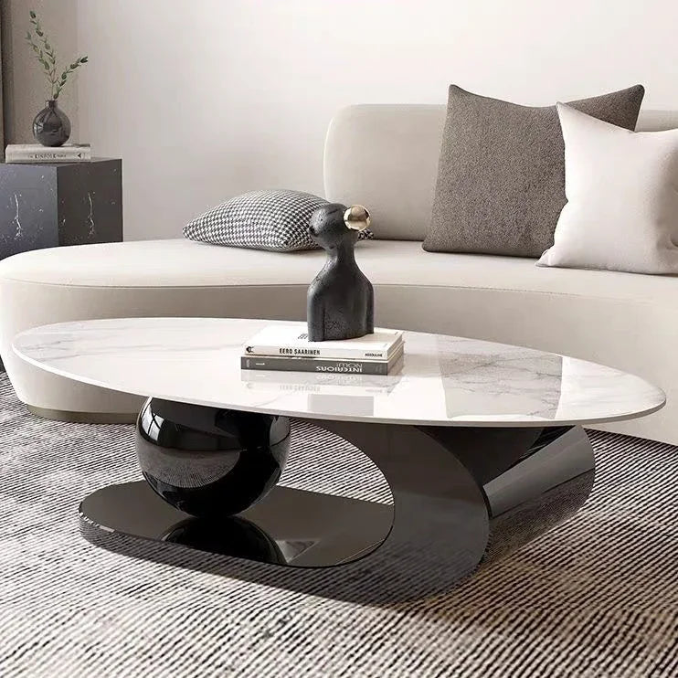 -Rock Slab Light Luxury Coffee Table Modern Minimalist Home Small House Italian Living Room Designer Oval Coffee Table Table