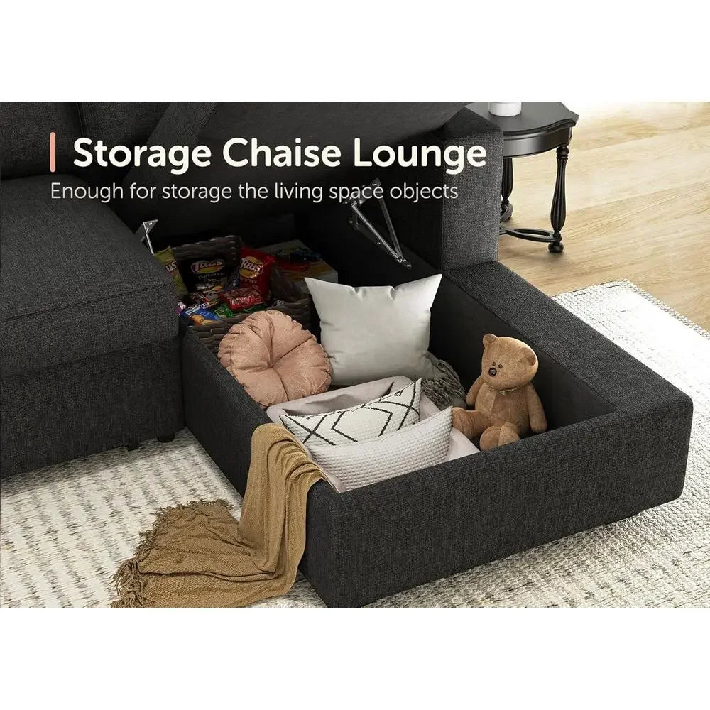 BestsellerGray Sectional Sofa with Hidden Bed and Storage for Living Room
