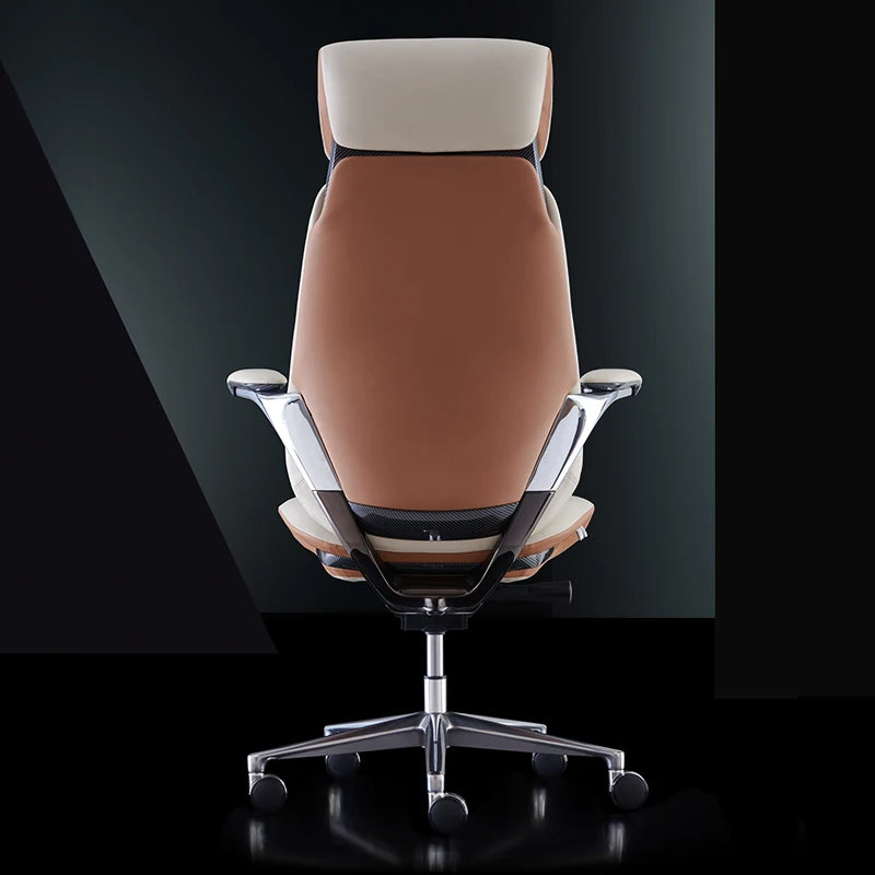 Leather Executive Office Chair With Ergonomic Back Support And Five Star Alloy Base — Cream Beige | KIMLUD