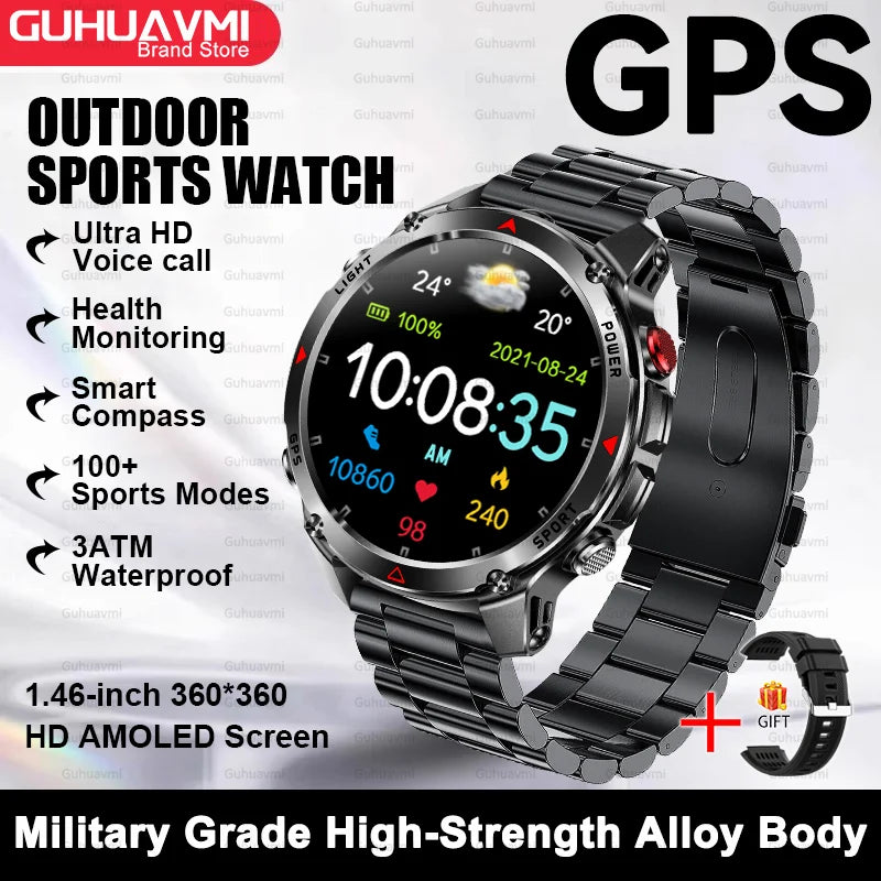 2025 New Outdoor Sport Smart Watch Men HD AMOLED Screen  Six Star GPS Positioning Heart Rate Bluetooth Call IP69/5ATM SmartWatch