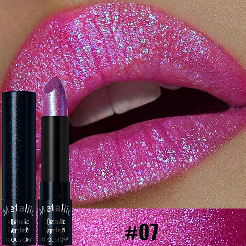 Diamond Pink Lipstick Metallic Glitter Lipstick Waterproof Shiny Pearlescent Dark Blue Red Matte Lip Gloss Halloween Lips Makeup