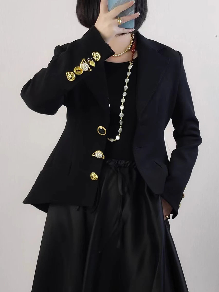Cotton-Polyester Slimming Jacket With Lace-Up Patchwork — Black | KIMLUD