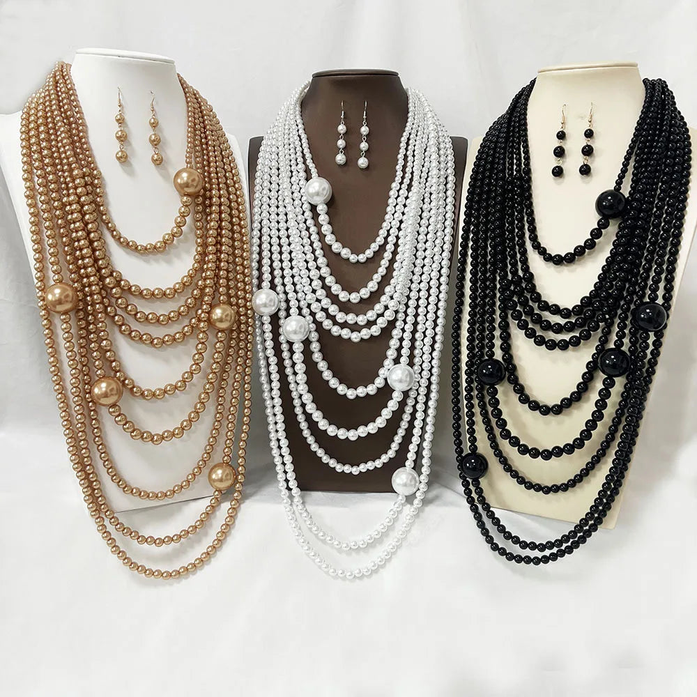 Exaggerated Long Pearl Necklaces Sweater Chain — White | KIMLUD