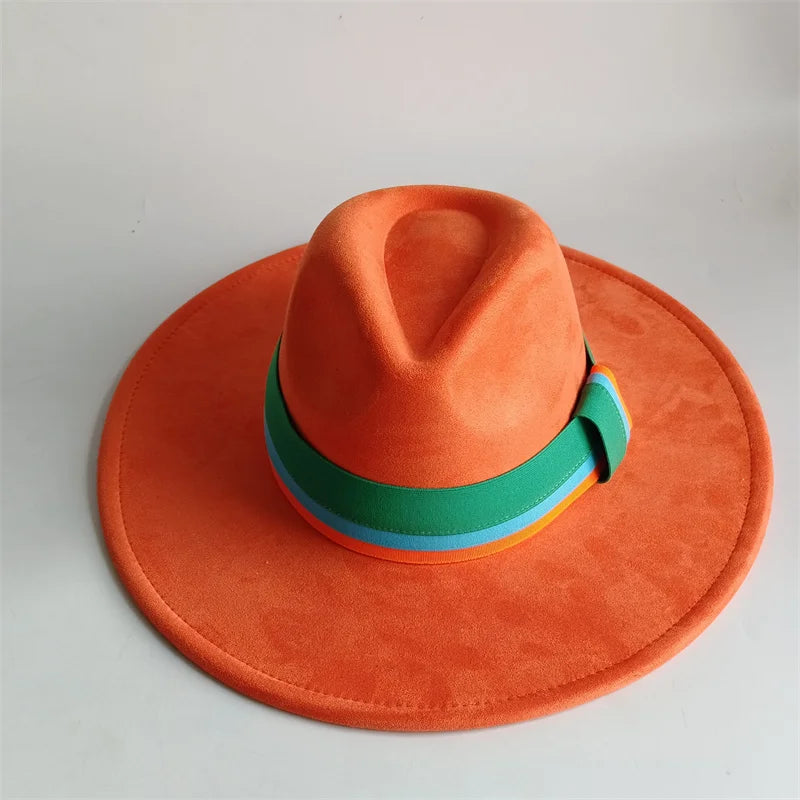 Suede Fedora Hat Wide Brim — Grayish Brown | KIMLUD