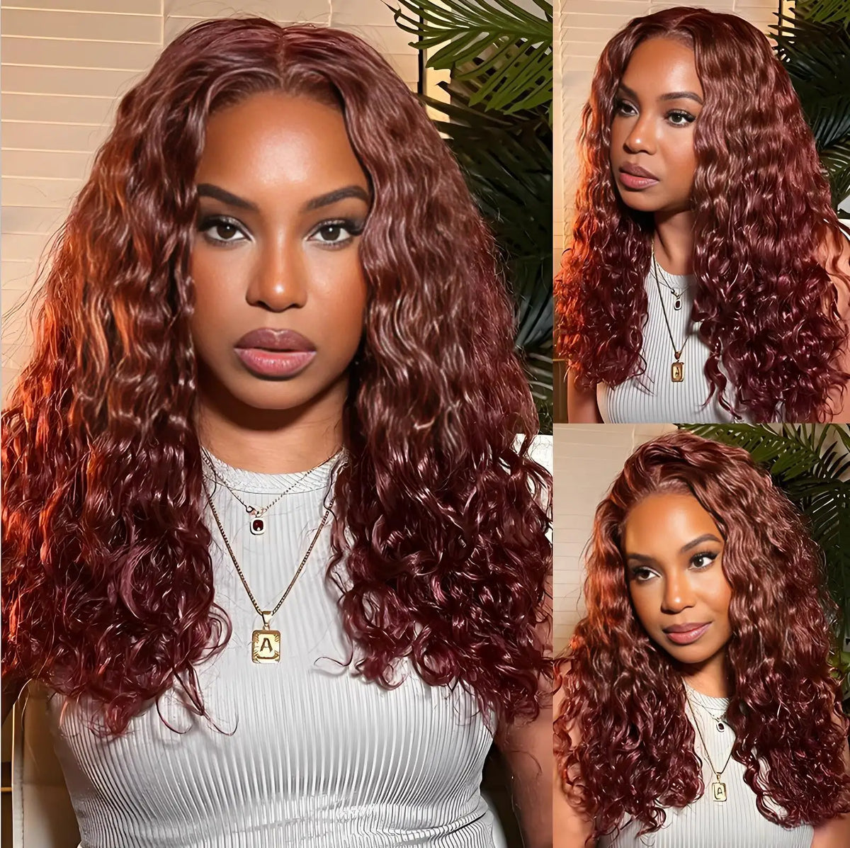 HD Lace Frontal Wig – Deep Wave – Human Hair – Reddish Brown | KIMLUD