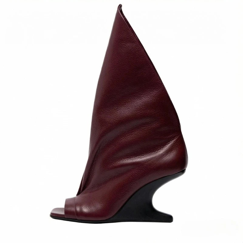 2026 European and American Women's Trendy, Niche, Personalized, Unique, Sloping, Sexy, Open Toed, Fishmouth, Sleeve Short Boots