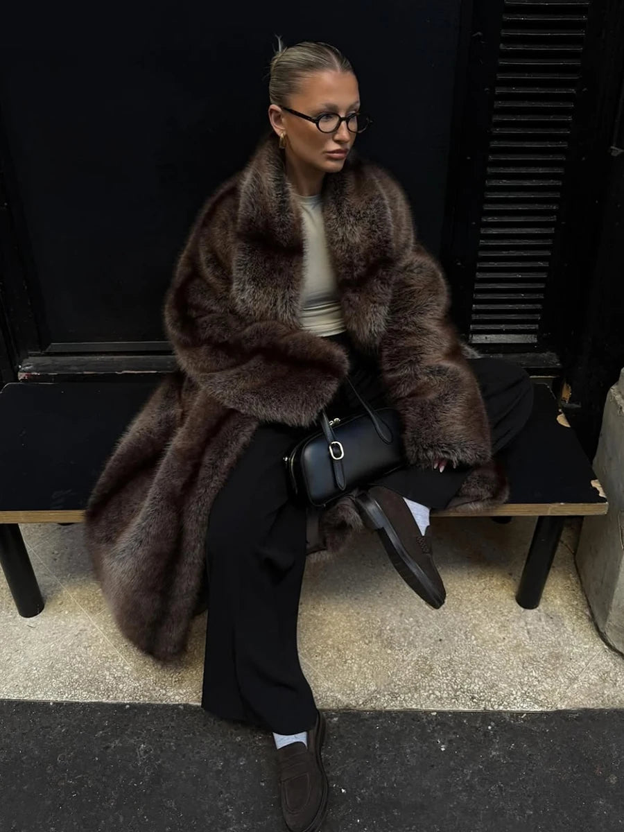Faux Fur Coat – Gradient Stripes – Faux Fur – Brown Stripes Gradient | KIMLUD