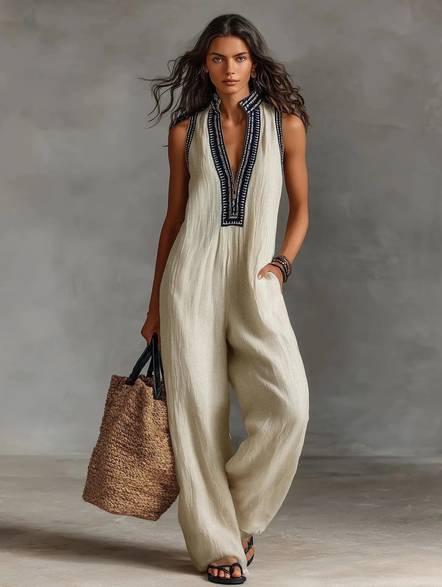 Polyester Printed Jumpsuit — Black | KIMLUD