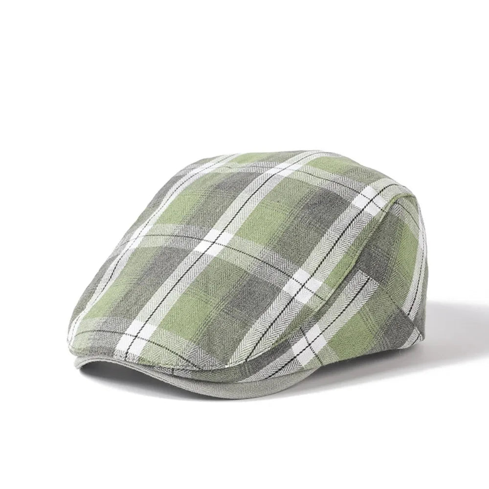 Newsboy Cap – Colorful Checkered Pattern – Polyester – Multicolor | KIMLUD