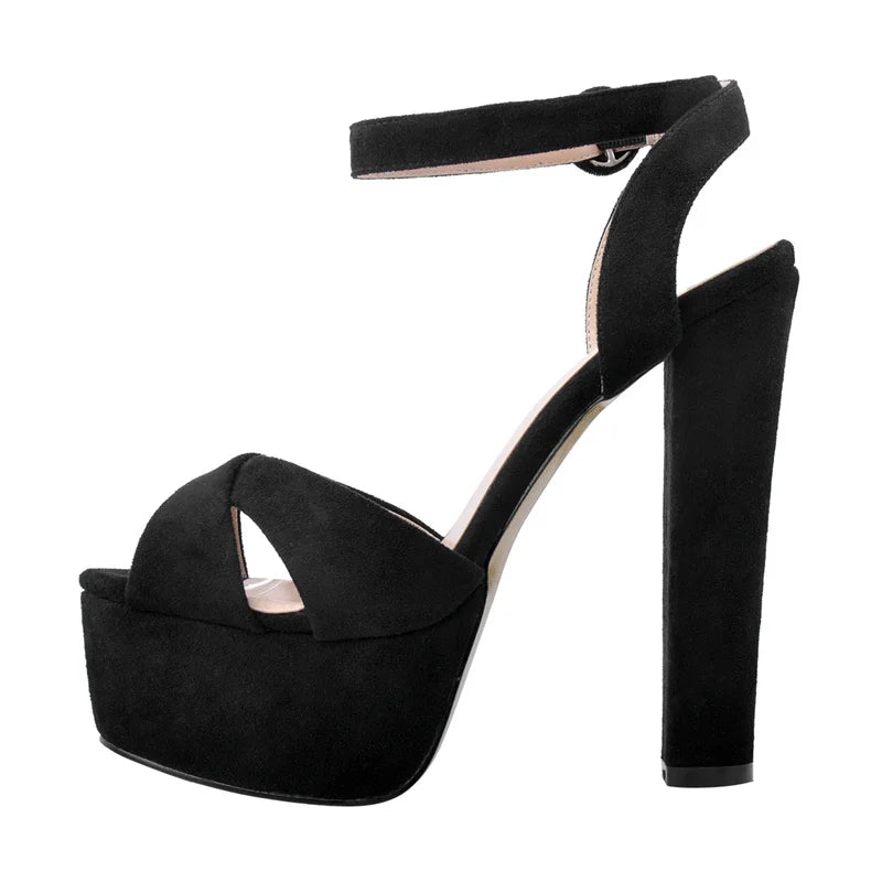Onlymaker Women Sandals Ankle Strap Peep Toe Platform Black  Chuncky High Heels Squre Toe Party Dress Casual Sandals